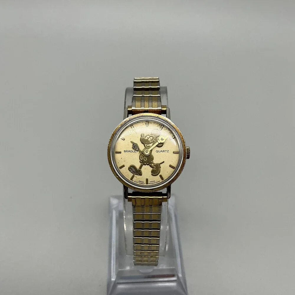 Vintage Bradley Mickey Mouse Womens Watch 24mm Gold Tone Pie Eye New Battery